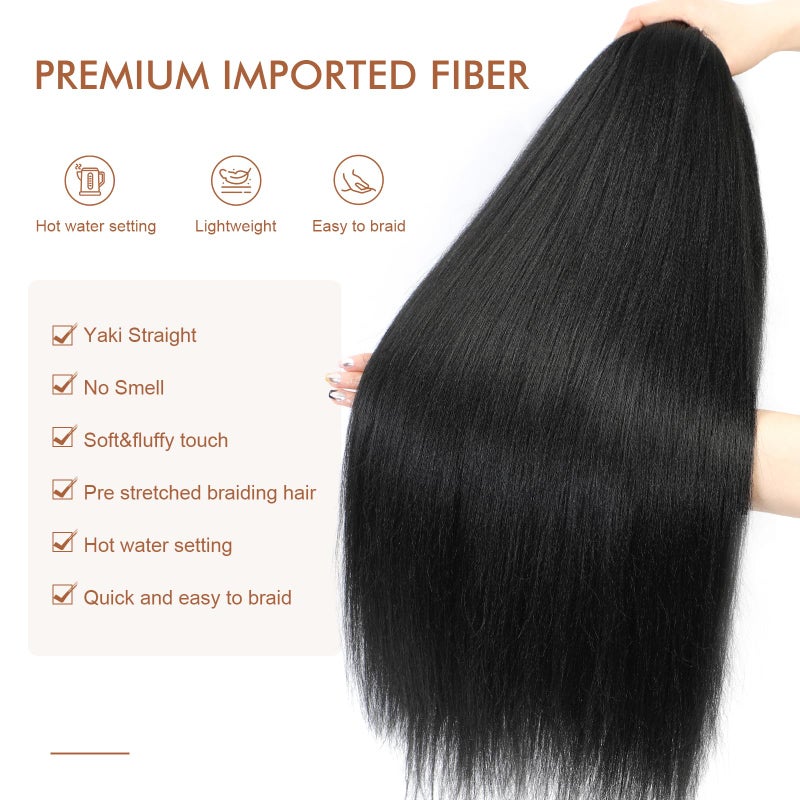 DIFUNEE Pre-stretched Braiding Hair - 24 Inch 8 Packs Jet Black Braiding Hair For Twist or Box Braids, Yaki Texture Hot Water Setting Synthetic Long Braiding Hair Extensions (24 Inch, #1-8P) - Image 3
